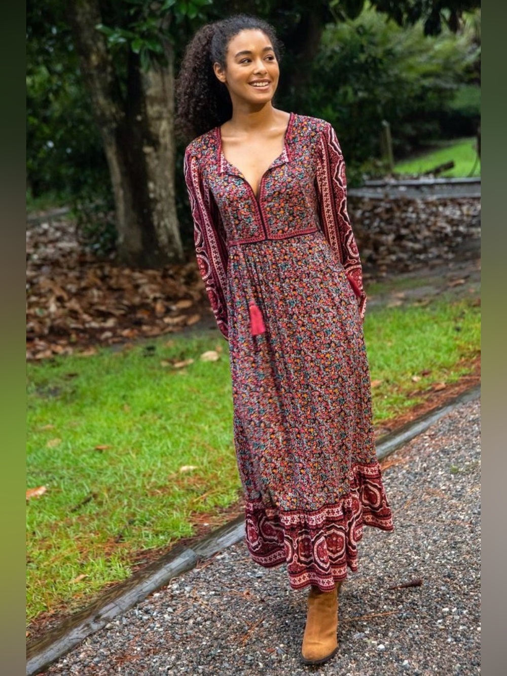 Natural Life Rosa Boho Maxi Dress - Multicolored Folk Floral, Size L